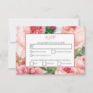 Vintage Rosenblüten und Botanische Rosen Hochzeit  RSVP Karte