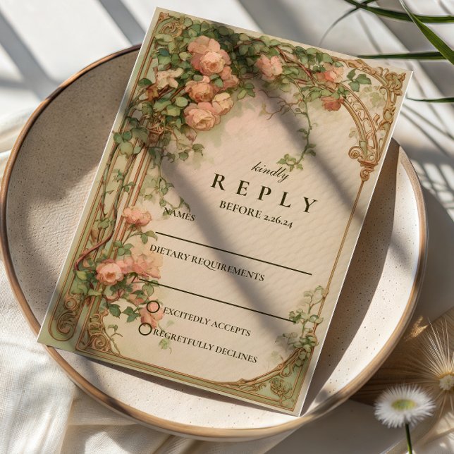 Vintage Rosenbogen-Hochzeit RSVP Karte (Von Creator hochgeladen)