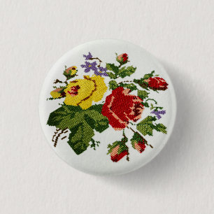 Vintage-Rosenbouquet-Stickereiknopf Button