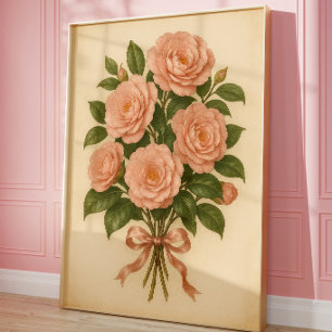Vintage-Rosenbouquet-Wandkunst in Rosa Botanisch Poster