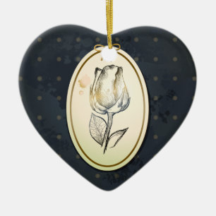 Vintage Rosenbude in Schwarz, Zierarbeit Keramikornament