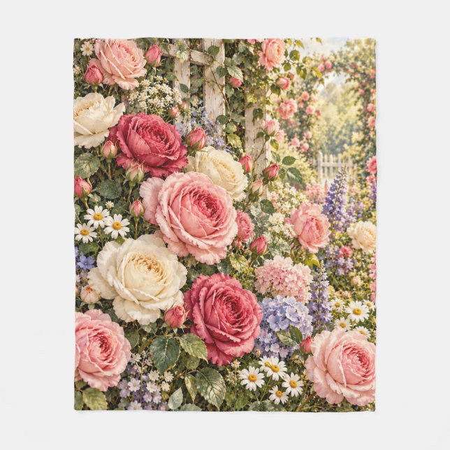 Vintage-Rosengarten Fleecedecke (Vorderseite)