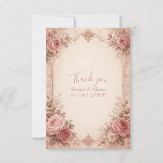 Vintage-Rosengarten-Hochzeit Eleganz Dankeskarte