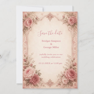 Vintage-Rosengarten-Hochzeit Eleganz Einladung