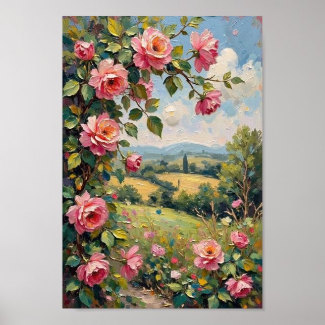 Vintage-Rosengarten Romantische Kunst Poster (Vorne)