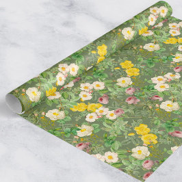 Vintage-Rosengarten-Verpackungspapier in Salbeigrü Geschenkpapier