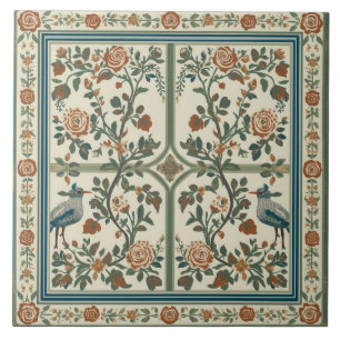 Vintage-Rosengarten-Vogel-Randmuster Fliese