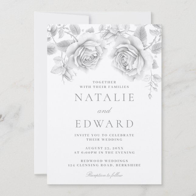 Vintage Rosenhochzeit Einladung (Vorderseite)