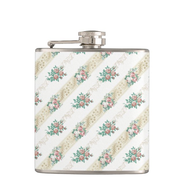 Vintage-Rosenmuster - Flasche Flachmann (Vorderseite)
