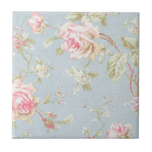 vintage Rosenmuster im shabby chic Stil blau Fliese