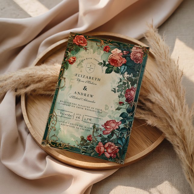 Vintage-Rosenrahmen Botanische Hochzeit Einladung (Von Creator hochgeladen)