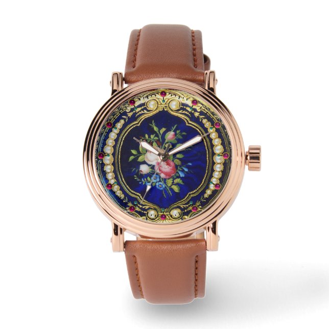 VINTAGE ROSES AND FLOWERS WITH PEARLS ARMBANDUHR (Vorderseite)