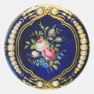 VINTAGE ROSES AND FLOWERS WITH PEARLS RUNDER AUFKLEBER