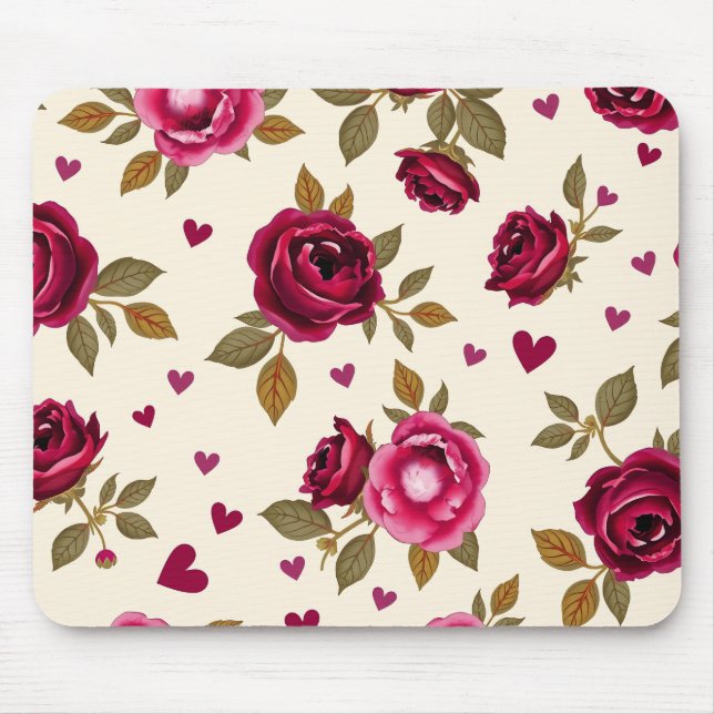 Vintage Roses and Hearts Mouse Pad Mousepad (Vorne)
