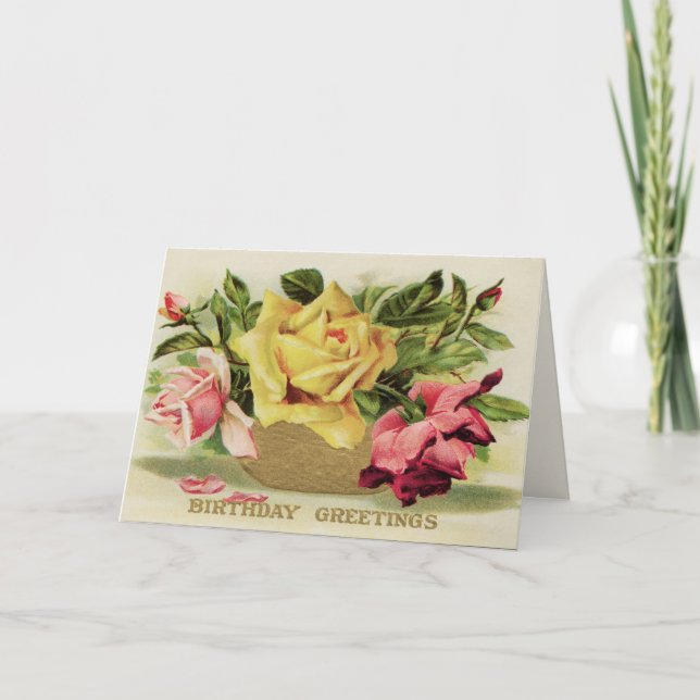 Vintage Roses Birthday Karte (Vorderseite)