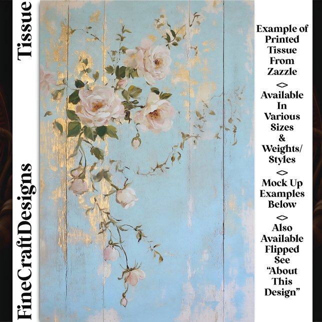 Vintage Roses, Distressed Blue Wood DY5L Decoupage Seidenpapier (Von Creator hochgeladen)