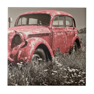 Vintage-Rostrote-LKW-Kachel Fliese
