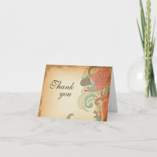Vintage Rot-Braun Blumen Hochzeit danke Karte