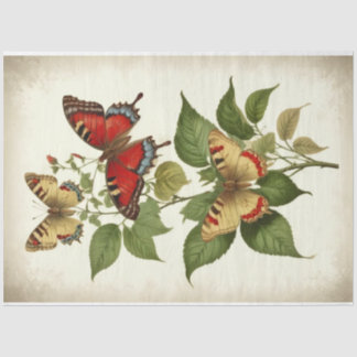 Vintage Rot-Gelb-Schmetterlinge Dekoupage Seidenpapier