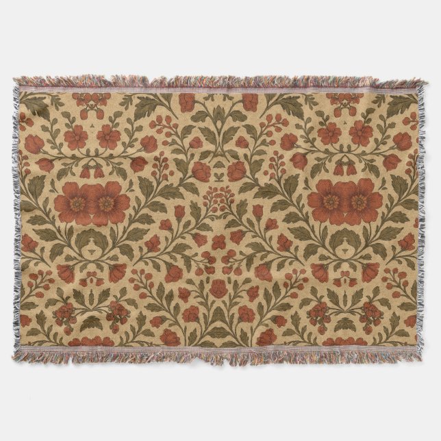 Vintage Rot Grün Floral  Decke (Vorderseite)
