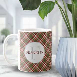 Vintage Rot Grün Klassisches Karo-Monogramm Kaffeetasse