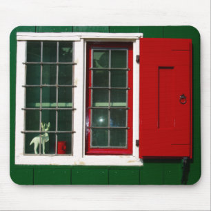 Vintage Rot Grün Weiß Holländische Fenster Folklor Mousepad