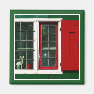 Vintage-Rot-Grün-Weiß-Holländisches-Fenster-Foto Magnet