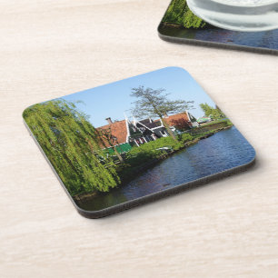 Vintage-Rot-Grünes-Zaanse-Schans-niederländisches- Getränkeuntersetzer