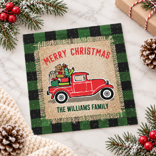 Vintage-Rot-Lieferwagen-Geschenke Grünes Büffel-Ka Feiertagskarte