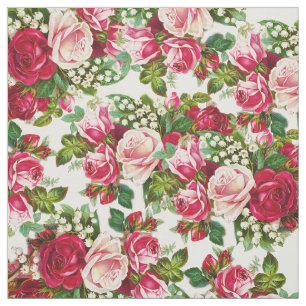 Vintage Rot-Pastellrosen botanische Blume Stoff
