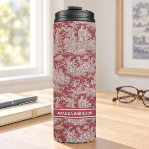 Vintage Rot Pink Französisches Land Toile De Jouy Thermosbecher