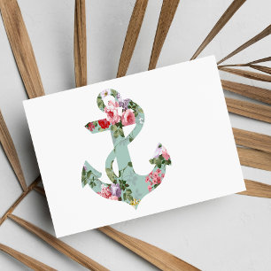 Vintage Rot Pink Grün Florales Muster Anker Postkarte