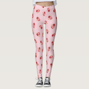 Vintage-Rot-Rosen-Muster Rosa Leggings