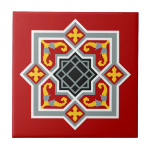 Vintage Rot Schwarz Barcelona Fliese Geometrische