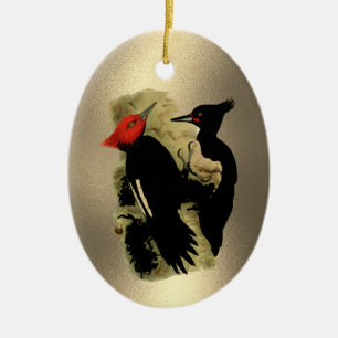 Vintage Rot Schwarze Magellan-Spechte Weihnachten Keramik Ornament