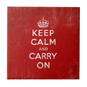 Vintage-Rot-Tile-Untersetzer "Keep Calm and Carry Fliese