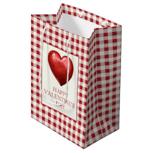 Vintage Rot und Creme Gingham mit Herz Mittlere Geschenktüte