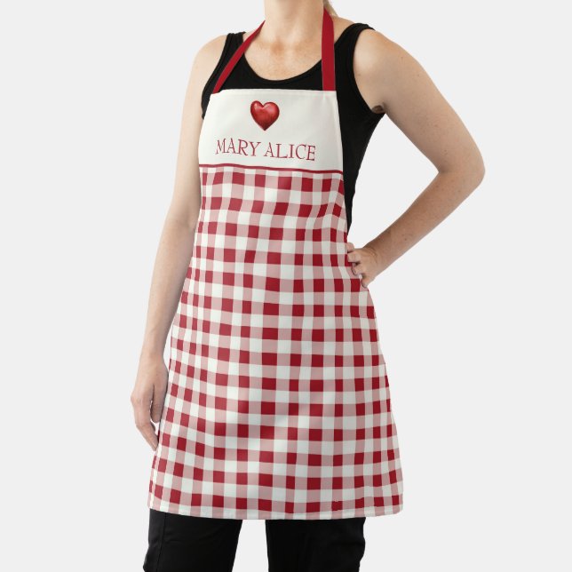 Vintage Rot und Creme Gingham mit Herz Schürze (InSitu)