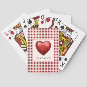 Vintage Rot und Creme Gingham mit Herz Spielkarten