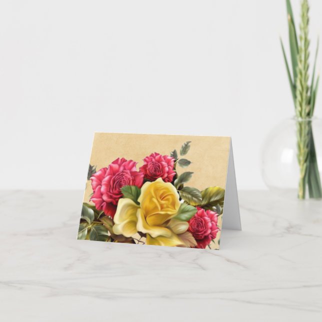 Vintage Rot- und Gelbrosen Dankeskarte (Vorderseite)