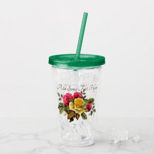 Vintage Rot- und Gelbrosenflorale mit Text Acryltrinkbecher