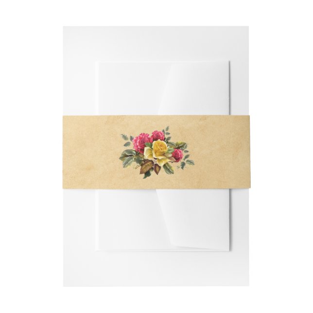 Vintage Rot- und Gelbrosenhochzeit Einladungsbanderole (Vorderseite Beispiel)