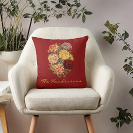Vintage Rot- und Goldnelken mit Namen Kissen