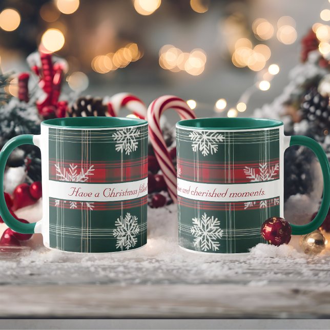 Vintage Rot- und Grüne Schneeflocken Personalisier Tasse (Vintage Red and Green Snowflakes Personalized Mug)