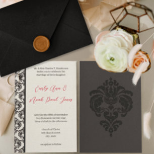 Vintage Rot- und Schwarzdamasehe Einladung