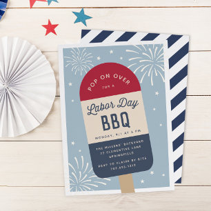 Vintage Rot Weiß & Blau Pop Labor Day BBQ Einladung