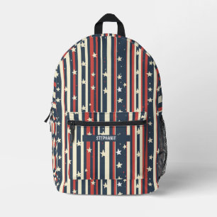 Vintage Rot, Weiß & Blau Streifen mit Sternen (2) Bedruckter Rucksack