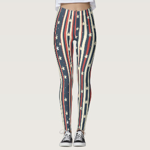 Vintage Rot, Weiß & Blau Streifen mit Sternen (2) Leggings