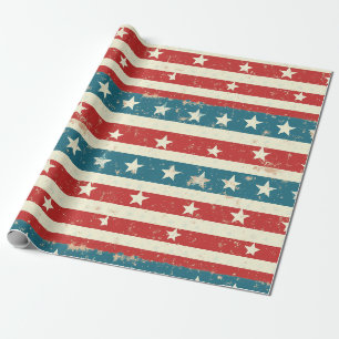 Vintage Rot, Weiß & Blau Streifen mit Sternen Geschenkpapier