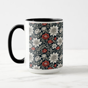 Vintage-Rot-Weiße-Blumen-Botanik-Ästhetik Tasse